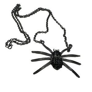 Scary Black Jewel Spider Necklace Perfect For Halloween or Gothic Dress 32"Chain